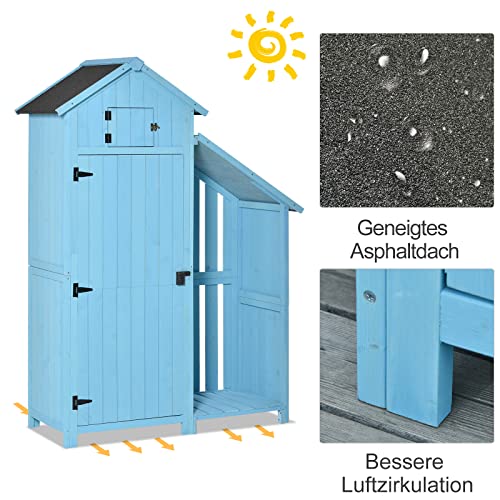 Outsunny Gartenhaus Gerätehaus Geräteschuppen mit Brennholzlagerraum Geräteschuppen mit 3 Ablagen Asphaltdach Tannenholz… – Bild 7
