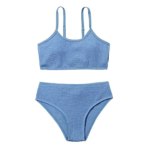 Summer Girl's 2 Piece Swimwear High Waisted Spaghetti Strap Cute Swimsuit Bathing Suit Solid Bikini Sets4