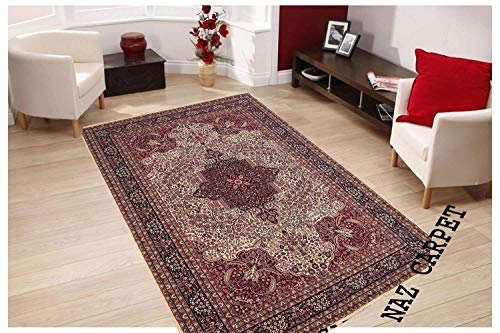 Image of Kashmiri Traditional Woollen Carpet with Advanced 1 Inch Thickness & Classical Look 150x200cm (5x7 Feet) Color Ivory