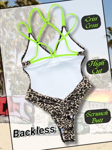 Image of ShawGobow Sexy Swimsuit for Women,Backless Scrunch Butt High Cut Monokini,One Piece Cheeky Bathing Suit Beach Pool Party