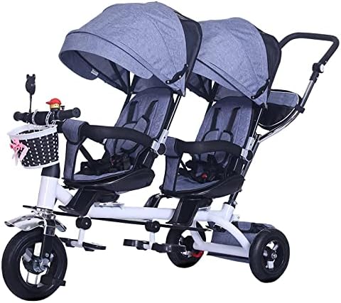Kids Tricycle,Kids Trike Bike Stroller with Push Handle & Canopy,Reversible Seat,Wheel Brakes,Rubber Wheels,Double Seat Tricycle Stroller Bike Gift for Kids Ages 1-6 Birthday Gift