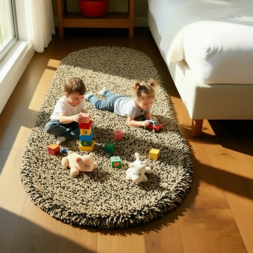 Image of Fluffy Silky Micro Fiber Polyster Carpet /Runner for Bedroom, Study Room, Playing Room, Guest Room ETC. 2x5 Feet, (Beige and Black Mix)
