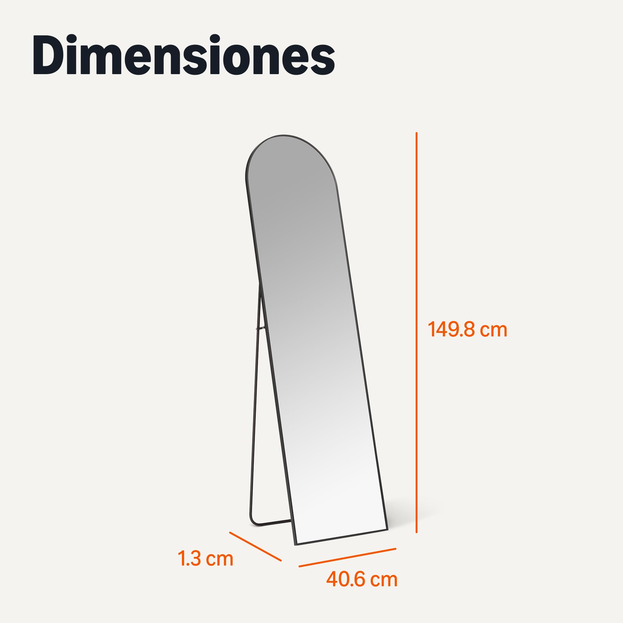 Amazon Basics Espejo Arqueado de Cuerpo Entero, Montaje en Pared/Suelo, 149,9cm x 40,6cm x 1,4cm, Negro