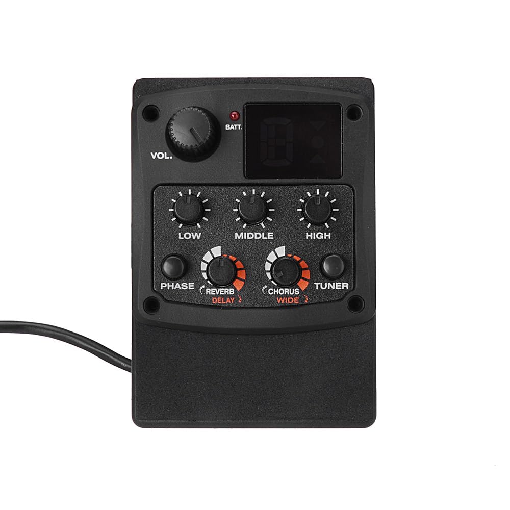 Preamplificador para Guitarra acústica Tone GT-6 con captador piezo Ecualizador de 3 Bandas afinador LCD Efectos reverberación retraso Coro Ancho