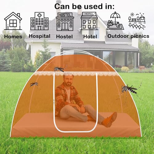 Image of Single Bed Mosquito Net Foldable, Lightweight Polyester 30GSM Strong Foldable Machardani (Orange Color, 3feet x 6feet)