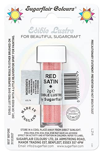 SugarFlair Edible Red Satin Lustre Powder Food Colour Icing Cake Decoration