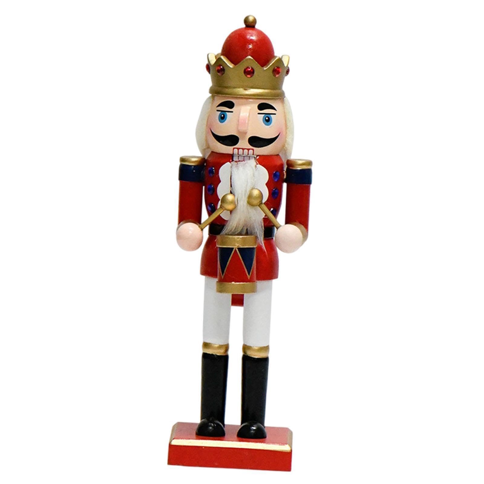Kixzsaz Red Drumstick Puppet Walnut Desktop Ornament Crafts Nutcracker Figurine Christmas Nutcracker Figurine Statue Winter Table Centerpiece Indoor Party Winter Table, 7.8X8x25.5cm