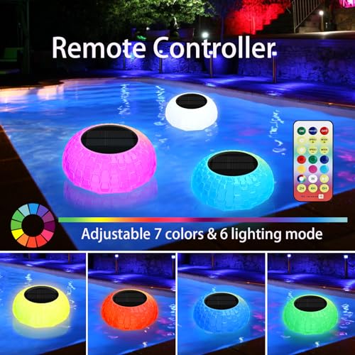 Solar Pool Chlorine Floater, Floating Pool Dispenser with Color Lights, Adjustable Release & Easy Opening to Fit 1"& 3" Chlorine Tabs, Remote Control Chlorine Floater for Hot Tub Spa