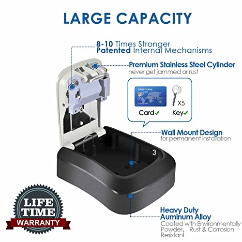 Giverare Key Lock Box, Wall Mount 4 Digits Combination Lockbox Outside, Waterproof Outdoor Key Hider For House Key, Resettable Safe Security Password Box With Mounting Kit & Dust-Proof Cover-Grey #TOP1