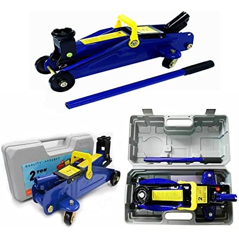 ASHL Hydraulic Trolley Floor Jack with 5.31 - 12.6 inch Adjustable Height Car 2 Tonne Kit 4 Castors & Carry Handle Lift W/ Case for Cars, Light Vans, 15.75*7.68*5.31inch, Blue Cover