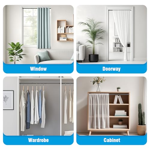 Image of AIZESI 2 Pack Adjustable Tension Curtain Rod 32 to 58 inch, Curtain Rods No Drilling Expandable Spring Loaded Curtain Rods for Windows Doors, Black
