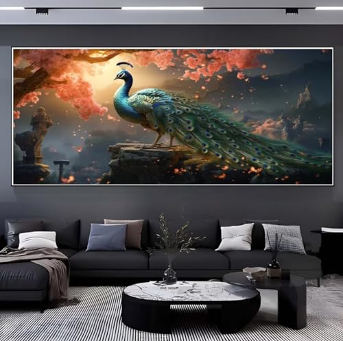 Diamond painting 5D paon fleur 100x230 cm grand format de décoration murale salon
