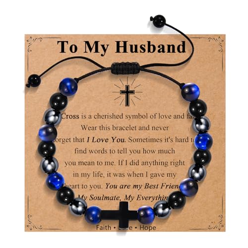 OAVOOK Cross Bracelet for Husband - Birthday, Christmas, Anniversary, Baptism Gift - Christian Jewelry for Men