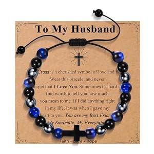 Men Gifts Cross Bracelet Gifts Birthday Christmas baptism Anniversary Christian Stone Bracelets For Son Grandson Brother Husband