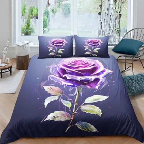 Housse de couette rose violette 3D 135x200 parure lit simple