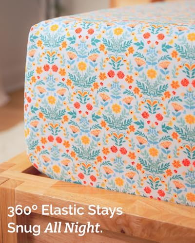 Image of King 4 Piece Floral Sheet Set - Soft, Breathable & Cooling - Garden Bloom | 1 Flat, 1 Fitted & 2 Pillowcases w / Deep Pockets, Boho Botanical Floral Bedding, Breathable & Cooling, Wrinkle & Fade Free