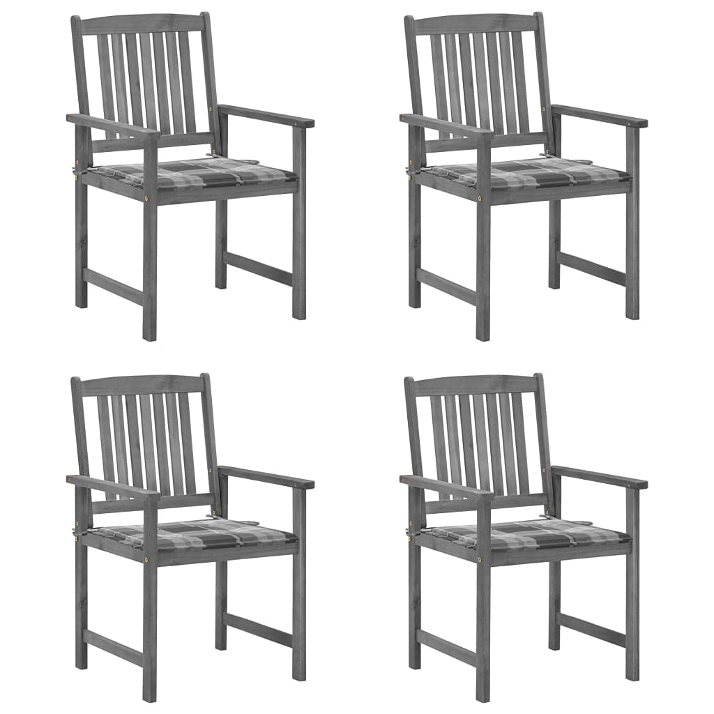 Chaises de jardin en bois d'acacia gris avec coussins | Fini l'inconfort extérieur - Lot de 4