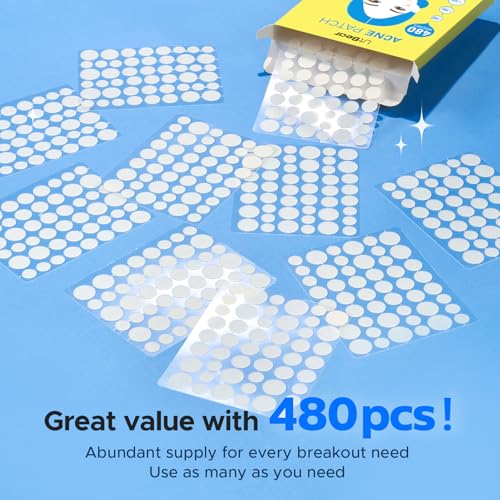 LitBear Pimple Patch Bulk, 480 Patches 3 Size Acne Patches for Face, Hydrocolloid Spot Stickers for Covering Zits, Blemishes, and Breakouts, Suitable for All Skin Types