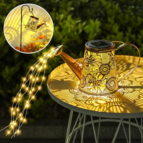 GIGALUMI Solar Watering Can Lights Outdoor Garden, Waterproof Metal Water Can Ornaments with String Lights - Image 2