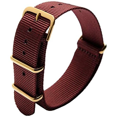 OliBoPo Nato Style Waterproof Ballistic Nylon Watch Strap Watch Bands Bracelet, Wine Red, 20mm, Bracelet Cover