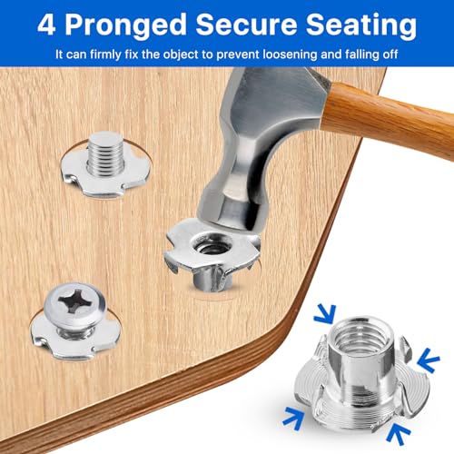 Akamino 4-PRONGED TEE NUT01 100 Pack 1/4"-20 T-Nut, 304 Stainless Steel Threaded Insert thumb #3