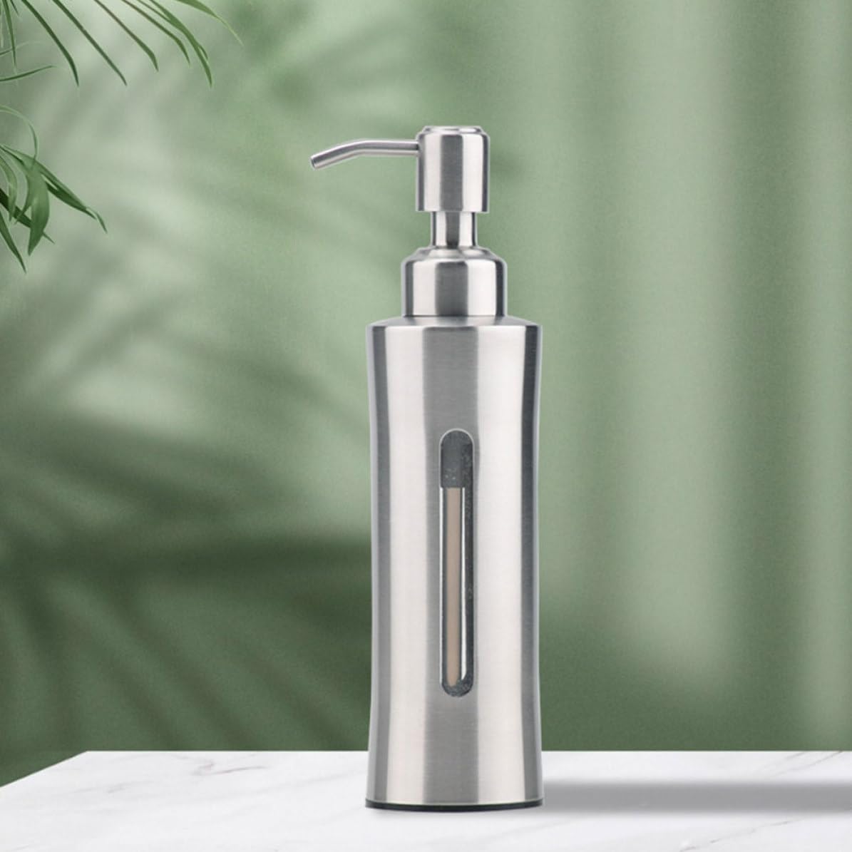 Dispenser Sapone in Acciaio Inox 304, Bottiglia Tonda | Pompa a Pressione, Serbatoio Visibile, Rotazione Flessibile per Bagno e Cucina