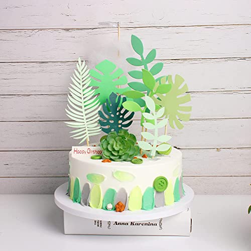 Ercadio 14Pcs Tropical Palm Leaves Cake Toppers Palm Leaf Jungle Cake Decorations For Hawaii Luau Cupcake Picks Plant Leaf Summer Tropical Theme Birthday Party Cake Decorations Supplies #TOP4