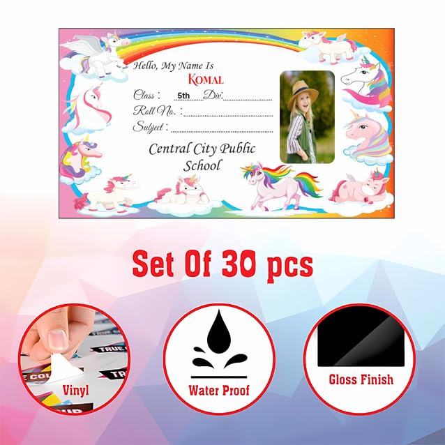 Wave Cupture Personalised Name Slip Stickers with Kids Photo