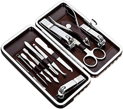 Tseoa Manicure, Pedicure Kit, Nail Clippers, Professional Grooming Kit, Nail Tools with Luxurious Travel Case, Set of 12 … (nail clippers 12pcs)