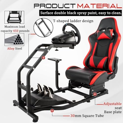 Marada Racing Simulator Cockpit with Adjustable Leather Gaming Race Seat Fit for Logitech/Thrustmaster G25 G27 G29 G920 G923,T248 T300RS TX F458 T128,Steering Driving Car Stand No Wheel Pedal Shifter - Thumbnail 3