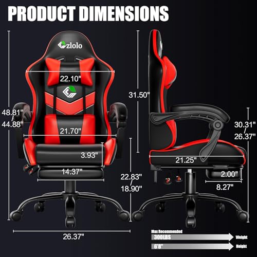 Image of Czlolo Gaming Chair, Ergonomic Office Computer Chair with Footrest and Lumbar Support Massager High Back Video Gamer Chair, Wide&Thick Cushion, 90-135 Recline, Adjustable Height, Crimson