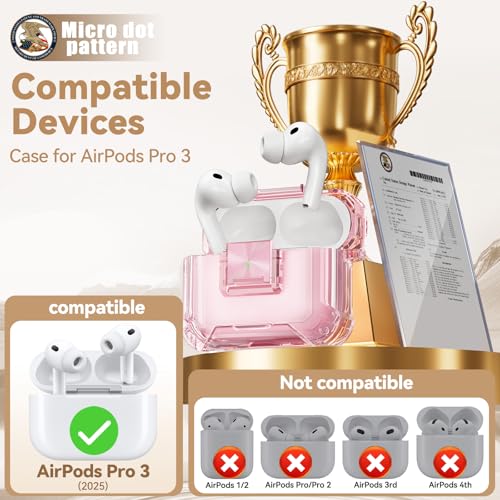 Image of for AirPods Pro 3 Case with Safety Lock,Clear Case Soft TPU Shock-Proof Protective Cover with Cute Bling Keychain and Cleaner kit for Women Girls-Clear Pink