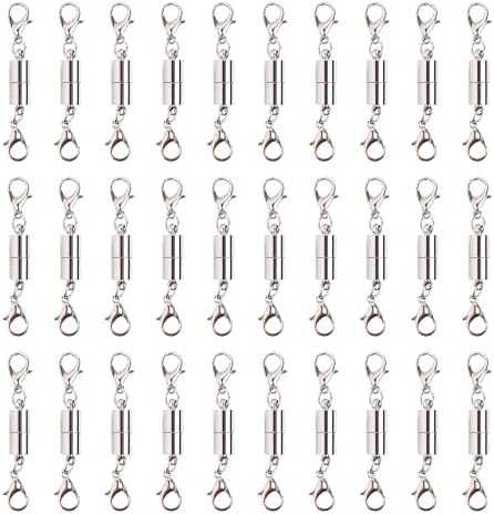30 Pieces Silver Magnetic Jewelry Locking Clasps Necklace Clasps and Closures Bracelet Lobster Clasp Connector for DIY Necklace Bracelet Jewelry Making Supplies