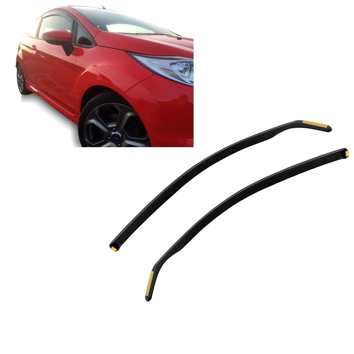 J&J AUTOMOTIVE Heko Déflecteurs d'air et de Vent pour Ford Fiesta 6 2009-2017 3P. Berline, Lot de 2pcs, Teintés, Avant et Arrière, Aérodynamique