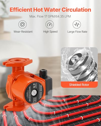 Image of VEVOR F-15-58FC Cast Iron Circulator Pump, 17 GPM, AC 120V 20 ft Hot Water Recirculating Circulation Pump, 1-Inch Flange Connection, 3-Speed Adjustment, Quiet Operation, for Home Water Heating System