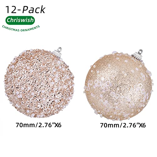 ChrisWish 12CT Christmas Ball Ornaments, Champagne Christmas Ball Decorations Shatterproof Plastic Hanging Pearl Balls for Holiday Party(70mm/2.76") - image 2