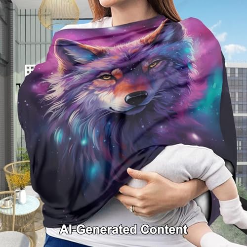 Image of ZFRXIGN Galaxy Wolf Car Seat Cover for Babies Carseat Canopy Nursing Cover, Breastfeeding Cover Scarf, Boys Girls Gifts Breeds Farm Cool Animal Purple