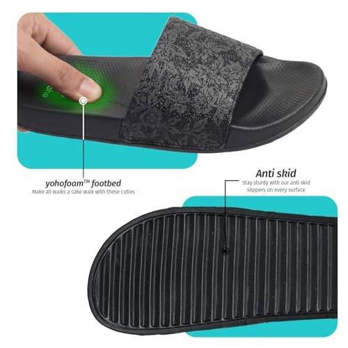 Image of YOHO Tropica Printed Comfortable Women Slides | Stylish Rainy Footwear & Waterproof Monsoon Sandals | Soft Inner Lining On Strap