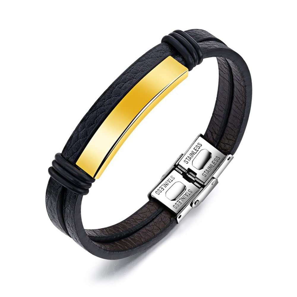 University Trendz Slip-On Leather Bracelet with Black Gold Stainless Steel Head for Boys & Men (B0BC91SV12) Amazon Price History, Amazon Price Tracker