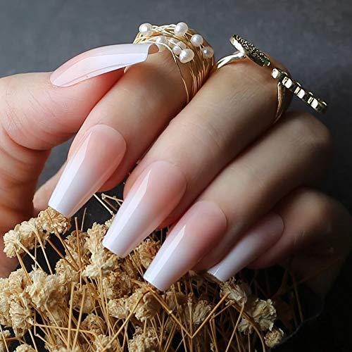 EDA LUXURY BEAUTY Nude Pink Ombre French Press on Nails Set - Glue on Nails, Acrylic Nails & Fake Nails for Women - Press on Nail Kit with False Nails, Coffin Nails, Stick on Nails for Women - Manicure Kit Extra Long Nails For Nail Art