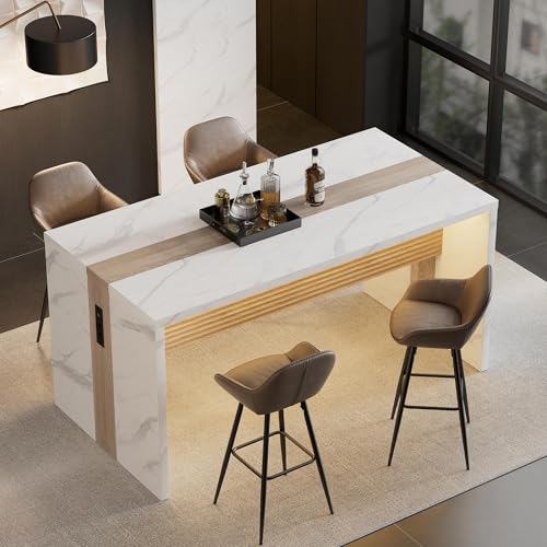 63" Large Island Table for Kitchen with Charging Station,Faux Marble