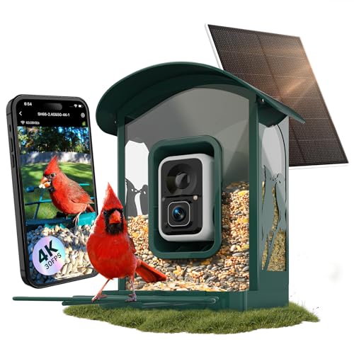 Humbirdy-Bird Feeder with Camera, 8MP Ultra HD Video & Photo, Slow-Motion, 2.7in Focus, 4K Live View, AI Identification, 2.4G/5G Wi-Fi, Solar Powered, No Subscription, Wildbird Watching Gifts-Metal