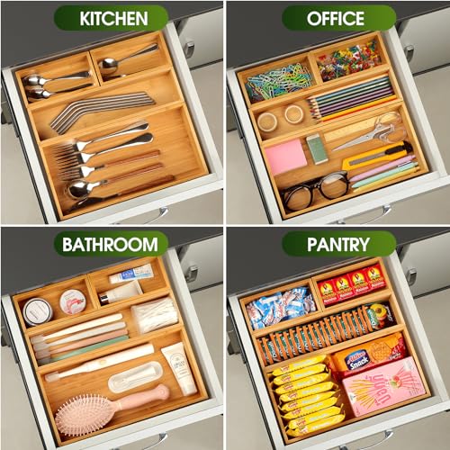 Maxgear 6-PIECE BAMBOO DRAWER ORGANIZER SET A Drawer Organizer 100% Bamboo Drawer Organizers 6-Pcs Stackable Wood Kitchen Drawer Organizer 18X15X2 Inch Multi-Use Desk Drawer Organizer thumb #5