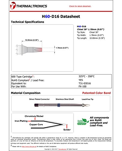 Image of Thermaltronics H60-D16 Chisel 30deg 1.78mm (0.07in) interchangeable for Hakko T31-03D16