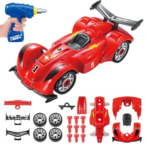 Pup Go Zerlegbares Auto für Kinder 3+ Jahren, 24-Teiliges Spielzeug mit Elektrische Bohrmaschine, Auto Schrauben Kinder, Geschenke für Jungen Mädchen ab 3 4 5 6(4 Ersatzschrauben Enthalten)