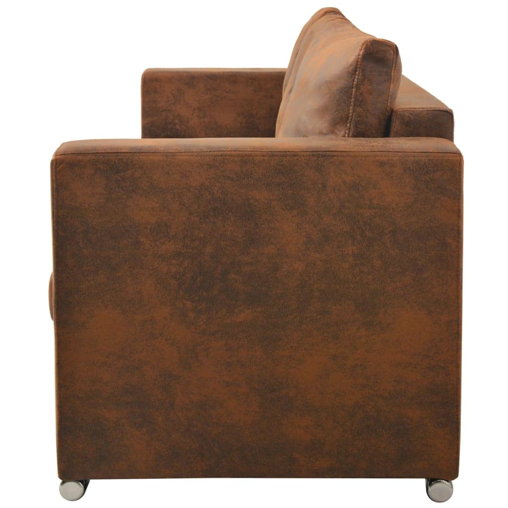 Divano a 3 Posti 191x73x82 cm in Pelle Scamosciata Artificiale Marrone, Struttura in Legno e Cuscini Rimovibili, Design Moderno e Confortevole per Soggiorno, Imbottitura