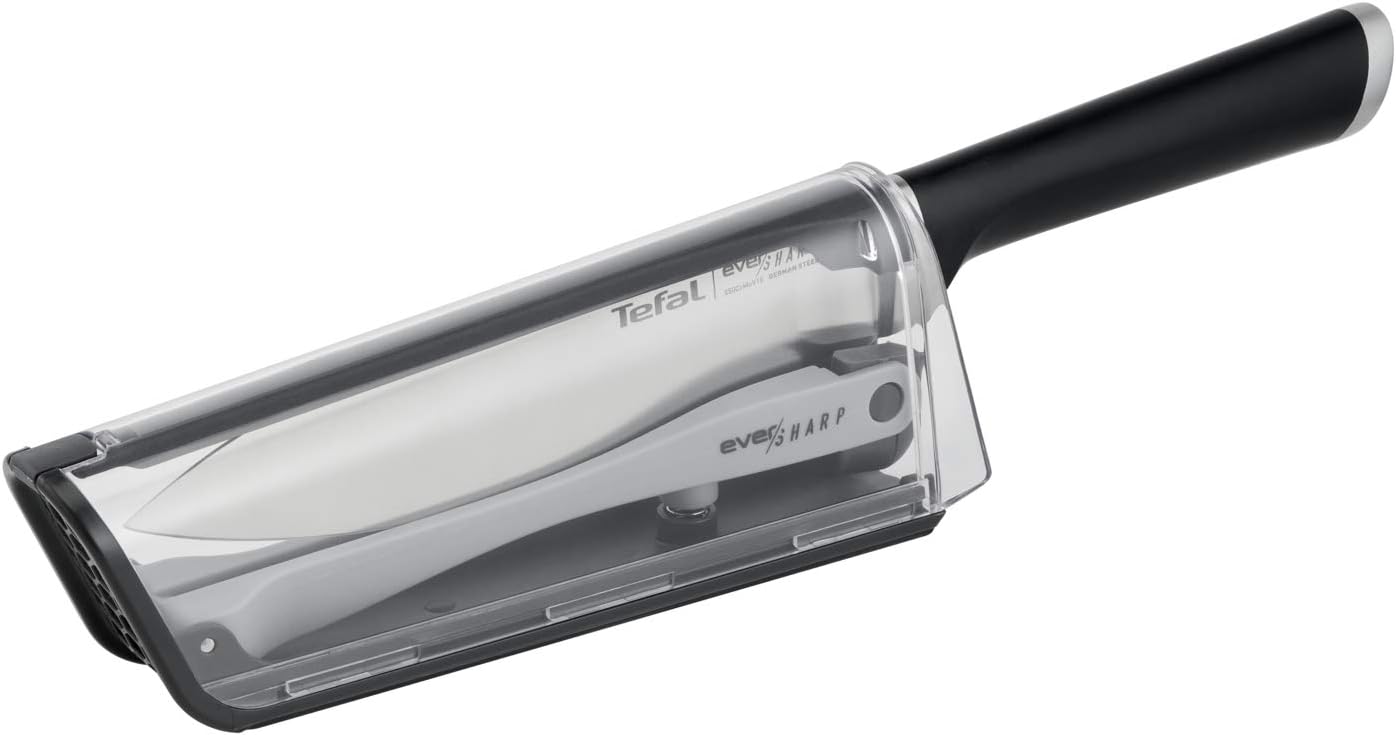 Tefal K2569004 Eversharp Knife - Chef Knife & Integrated Sharpener - German Stainless Steel Blade - Long Lasting Sharpness - EXCLUSIVE,Transparent,16.5cm