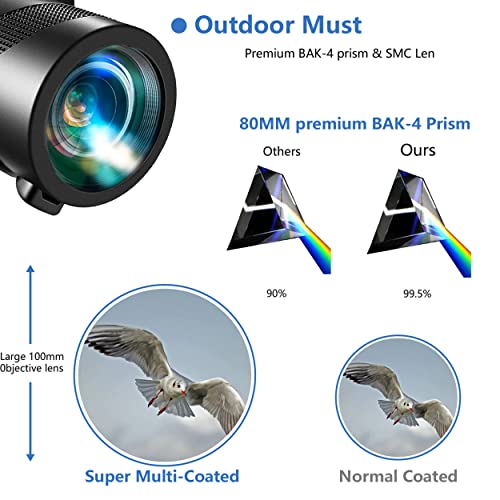 80X100 Monocular-Telescope High Powered For Smartphone Low Night Vision Monoculars For Adults High Definition Monocular Telescope For Stargazing Hunting Wildlife Bird Watching Travel Camping Hiking #TOP2