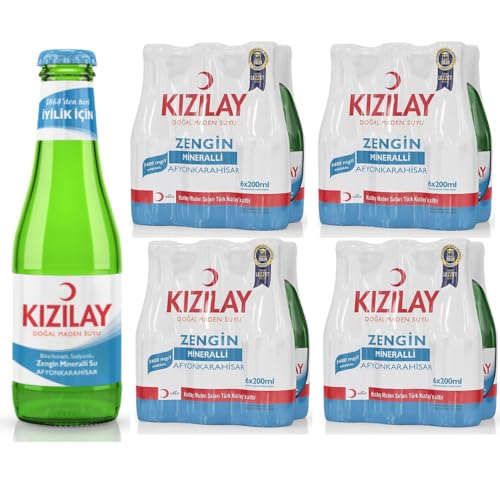 KIZILAY Agua mineral natural, rica agua mineral con bicarbonato y sodio, 200 mililitros x 24 botellas con Pufai Grocery