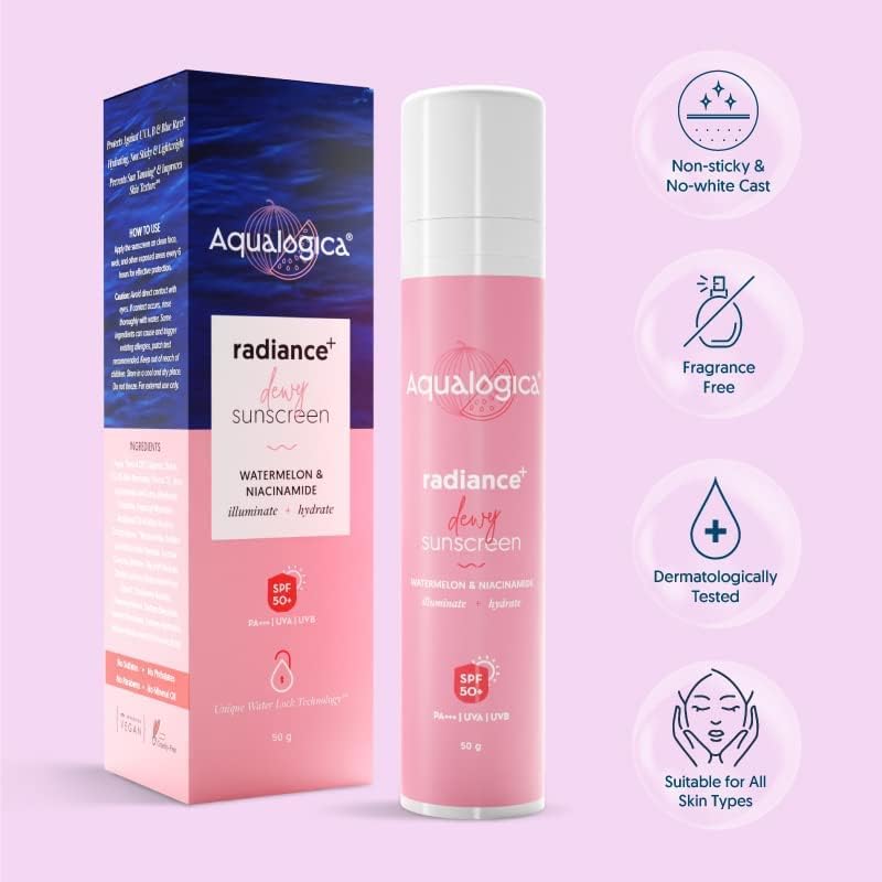 Image of Aqualogica Radiance + Dewy Sunscreen 50 g + 5 Barrier + Hydra Gel Moisturizer with Avocado & 5 Essential Ceramides - 200 g |SPF 50+ PA+++ for UVA /B & Blue Light Protection | 24-Hour Intense Hydration